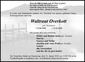 Traueranzeige von Waltraut Overkott von Westfalen-Blatt