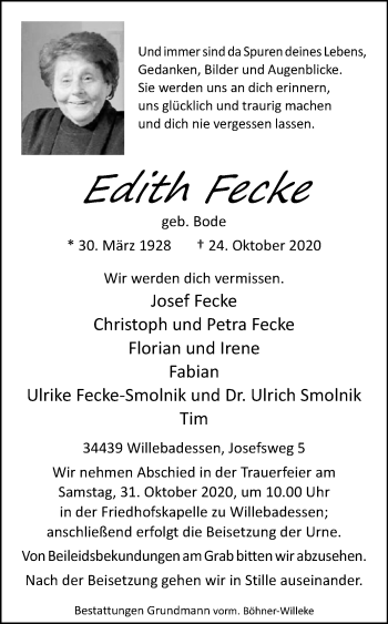 Traueranzeige von Edith Fecke von Westfalen-Blatt