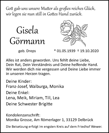 Traueranzeige von Gisela Görmann von Westfalen-Blatt