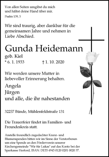 Traueranzeige von Gunda Heidemann von Westfalen-Blatt