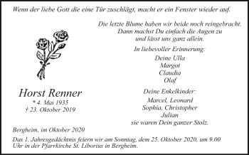 Traueranzeige von Horst Renner von Westfalen-Blatt