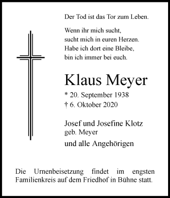 Traueranzeige von Klaus Meyer von Westfalen-Blatt