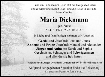 Traueranzeige von Maria Diekmann von Westfalen-Blatt