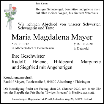 Traueranzeige von Maria Magdalena Mayer von Westfalen-Blatt