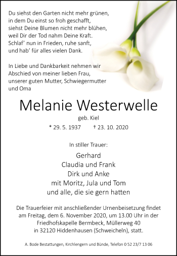 Traueranzeige von Melanie Westerwelle von Westfalen-Blatt