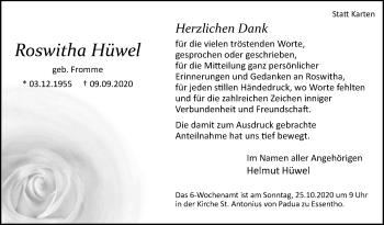 Traueranzeige von Roswitha Hüwel von Westfalen-Blatt