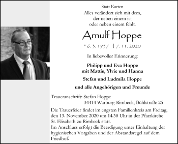 Traueranzeige von Arnulf Hoppe von Westfalen-Blatt