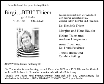 Traueranzeige von Birgit Thiem von Westfalen-Blatt