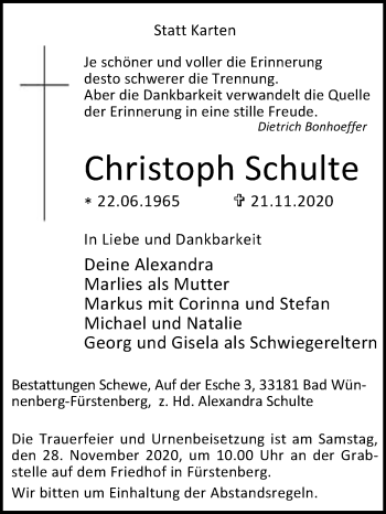 Traueranzeige von Christoph Schulte von Westfalen-Blatt