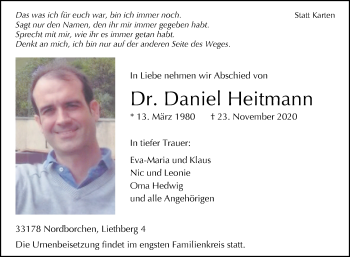 Traueranzeige von Daniel Heitmann von Westfalen-Blatt