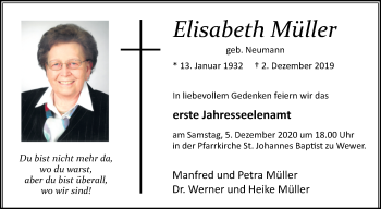 Traueranzeige von Elisabeth Müller von Westfalen-Blatt