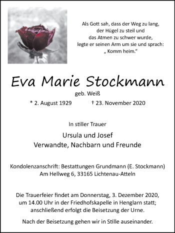 Traueranzeige von Eva Marie Stockmann von Westfalen-Blatt