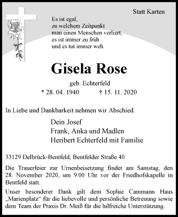 Traueranzeige von Gisela Rose von Westfalen-Blatt