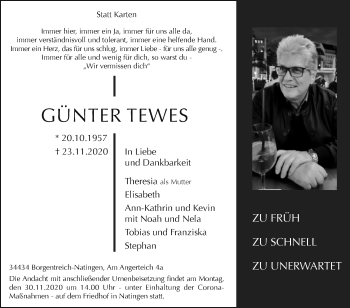 Traueranzeige von Günter Tewes von Westfalen-Blatt