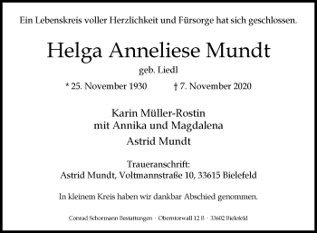 Traueranzeige von Helga Anneliese Mundt von Westfalen-Blatt