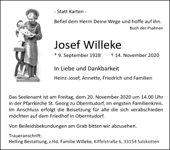 Traueranzeige von Josef Willeke von Westfalen-Blatt