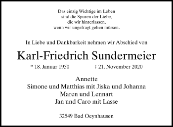 Traueranzeige von Karl-Friedrich Sundermeier von Westfalen-Blatt