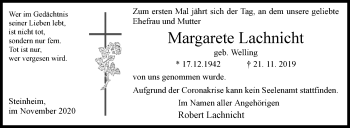 Traueranzeige von Margarete Lachnicht von Westfalen-Blatt