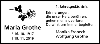 Traueranzeige von Maria Grothe von Westfalen-Blatt