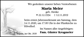 Traueranzeige von Maria Meier von Westfalen-Blatt