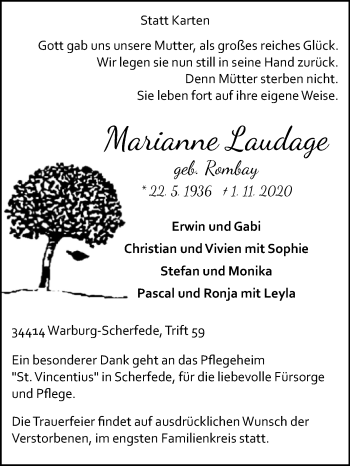 Traueranzeige von Marianne Laudage von Westfalen-Blatt