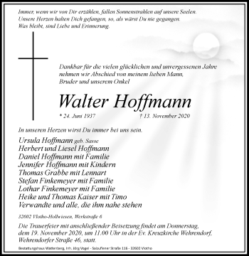 Traueranzeige von Walter Hoffmann von Westfalen-Blatt