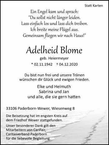 Traueranzeige von Adelheid Blome von Westfalen-Blatt