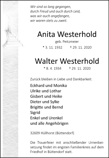 Traueranzeige von Anita und Walter Westerhold von Westfalen-Blatt