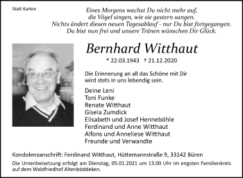 Traueranzeige von Bernhard Witthaut von Westfalen-Blatt