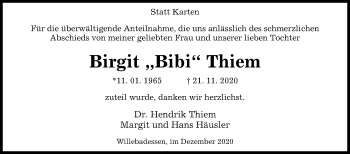 Traueranzeige von Birgit Thiem von Westfalen-Blatt