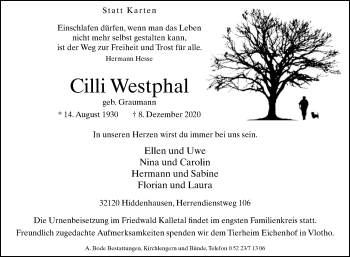 Traueranzeige von Cilli Westphal von Westfalen-Blatt