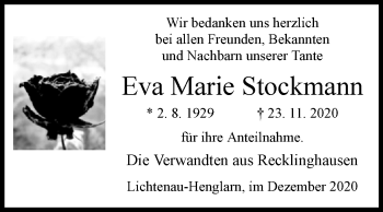 Traueranzeige von Eva Marie Stockmann von Westfalen-Blatt