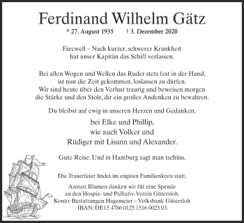 Traueranzeige von Ferdinand Wilhelm Gätz von Westfalen-Blatt