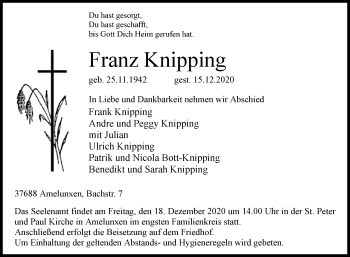 Traueranzeige von Franz Knipping von Westfalen-Blatt