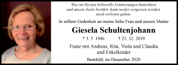 Traueranzeige von Giesela Schultenjohann von Westfalen-Blatt