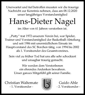 Traueranzeige von Hans-Dieter Nagel von Westfalen-Blatt