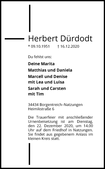 Traueranzeige von Herbert Dürdodt von Westfalen-Blatt