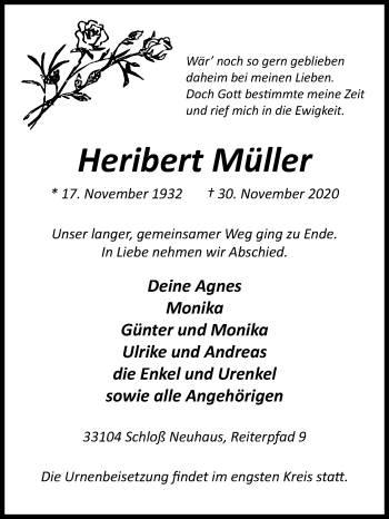 Traueranzeige von Heribert Müller von Westfalen-Blatt