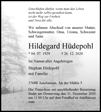 Traueranzeige von Hildegard Hüdepohl von Westfalen-Blatt