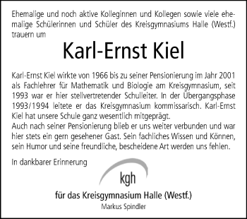 Traueranzeige von Karl-Ernst Kiel von Westfalen-Blatt