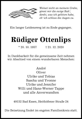 Traueranzeige von Rüdiger Ottenlips von Westfalen-Blatt