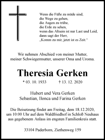 Traueranzeige von Theresia Gerken von Westfalen-Blatt