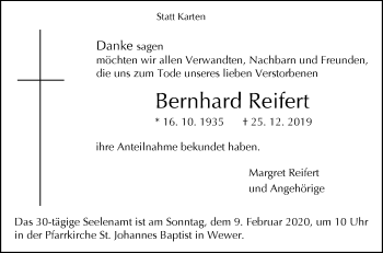 Traueranzeige von Bernhard Reifert von Westfalen-Blatt