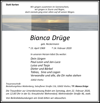 Traueranzeige von Bianca Drüge von Westfalen-Blatt