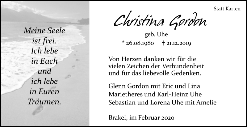 Traueranzeigen Von Christina Gordon Www Westfalen Blatt De