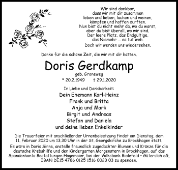 Traueranzeige von Doris Gerdkamp von Westfalen-Blatt