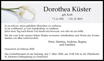 Traueranzeige von Dorothea Küster von Westfalen-Blatt