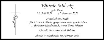 Traueranzeige von Elfriede Schlenke von Westfalen-Blatt