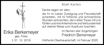 Traueranzeige von Erika Berkemeyer von Westfalen-Blatt