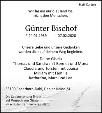 Traueranzeige von Günter Bischof von Westfalen-Blatt